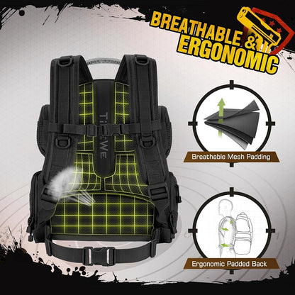 Tactical Range Backpack with Removable Divider, Handgun Backpack with 4 Pistol Case, Range Bag with Hard Glasses Case