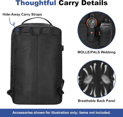 40L Tactical Backpack for Men 3 in 1 Gym Bag Tactical with MOLLE System Waterproof 600D Black Backpack for Travel,Outdoor Sports,Camping,and Weekend Trips