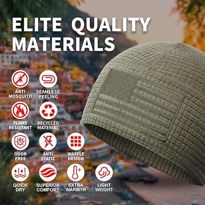 Gorro de lana con cuadrícula y bordado de bandera estadounidense, estilo militar táctico tipo gofre 